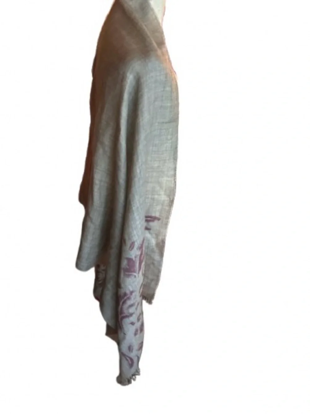 Baby Alpaca Wool and Silk KUNA Scarf Wrap Floral Boho Designer Gray Purple Shawl